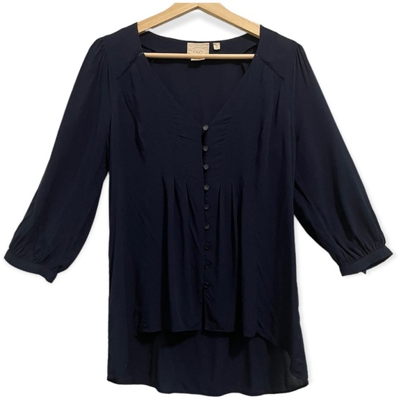 Anthropologie Tops - Anthropologie Vanessa Virginia Blouse Peasant Button Down High Low Womens 2 S XS